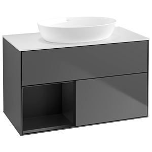 Villeroy und Boch Finion Waschtischunterschrank GA11PDGK 100cm, Abdeckplatte white matt, Emotion, Regale Black matt lacquer, Anthracite matt