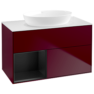 Villeroy et Boch Finion Villeroy et Boch GA11PDHB 100cm, plaque de recouvrement blanc mat, Emotion, étagères laqué noir mat, Peony Matt