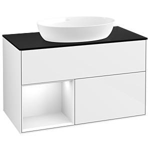 Villeroy et Boch Finion Villeroy et Boch GA12GFGF 100cm, plaque de recouvrement noir mat, Emotion, étagères Laque blanche brillante, Laque blanche brillante