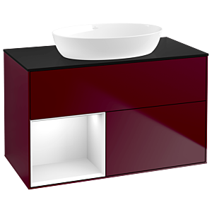 Villeroy et Boch Finion Villeroy et Boch GA12GFHB 100cm, plaque de recouvrement noir mat, Emotion, étagères Laque blanche brillante, Peony Matt