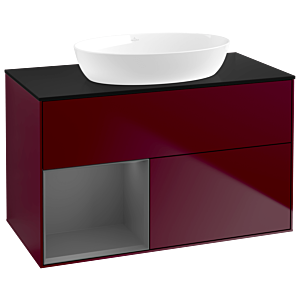 Villeroy und Boch Finion Waschtischunterschrank GA12GKHB 100cm, Abdeckplatte black matt, Emotion, Regale Anthracite matt lacquer, Peony Matt
