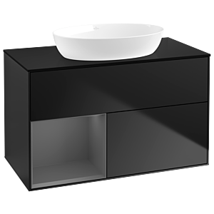 Villeroy und Boch Finion Waschtischunterschrank GA12GKPD 100cm, Abdeckplatte black matt, Emotion, Regale Anthracite matt lacquer, Black matt lacquer
