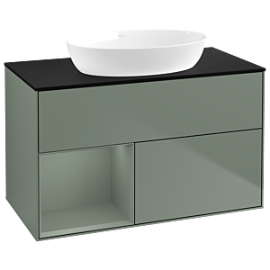 Villeroy und Boch Finion Waschtischunterschrank GA12GMGM 100cm, Abdeckplatte black matt, Emotion, Regale Olive matt lacquer, Olive Matt Lacquer