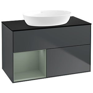 Villeroy und Boch Finion Waschtischunterschrank GA12GMHG 100cm, Abdeckplatte black matt, Emotion, Regale Olive matt lacquer, Midnight Blue Matt Lacquer