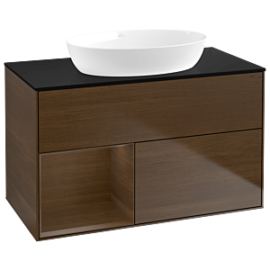 Villeroy und Boch Finion Waschtischunterschrank GA12GNGN 100cm, Abdeckplatte black matt, Emotion, Regale Walnut Veneer, Walnut veneer