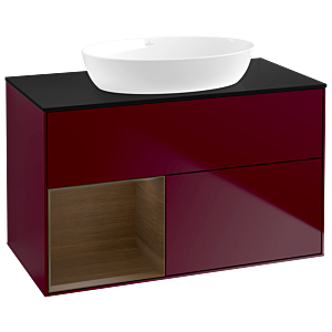 Villeroy und Boch Finion Waschtischunterschrank GA12GNHB 100cm, Abdeckplatte black matt, Emotion, Regale Walnut Veneer, Peony Matt
