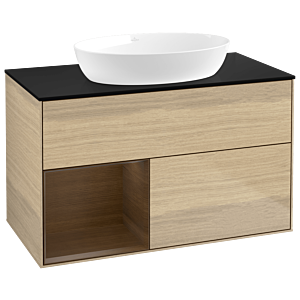 Villeroy und Boch Finion Waschtischunterschrank GA12GNPC 100cm, Abdeckplatte black matt, Emotion, Regale Walnut Veneer, Oak Veneer