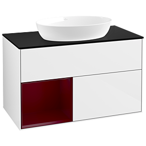 Villeroy und Boch Finion Waschtischunterschrank GA12HBGF 100cm, Abdeckplatte black matt, Emotion, Regale Peony matt lacquer, Glossy white lacquer