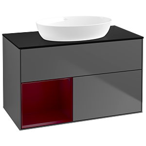 Villeroy und Boch Finion Waschtischunterschrank GA12HBGK 100cm, Abdeckplatte black matt, Emotion, Regale Peony matt lacquer, Anthracite matt