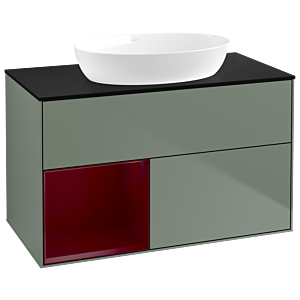 Villeroy und Boch Finion Waschtischunterschrank GA12HBGM 100cm, Abdeckplatte black matt, Emotion, Regale Peony matt lacquer, Olive Matt Lacquer
