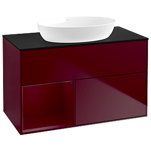 Villeroy et Boch Finion Villeroy et Boch GA12HBHB 100cm, plaque de recouvrement noire mate, Emotion, étagères Peony laqué mat, Peony Matt