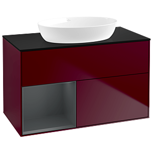 Villeroy und Boch Finion Waschtischunterschrank GA12HGHB 100cm, Abdeckplatte black matt, Emotion, Regale Midnight matt lacquer, Peony Matt