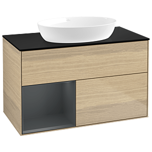 Villeroy et Boch Finion Villeroy et Boch GA12HGPC 100cm, plaque de recouvrement noir mat, Emotion, étagères laqué mat Midnight, Oak Veneer