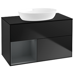 Villeroy et Boch Finion Villeroy et Boch GA12HGPD 100cm, plaque de recouvrement noir mat, Emotion, étagères laqué mat Midnight, laqué noir mat