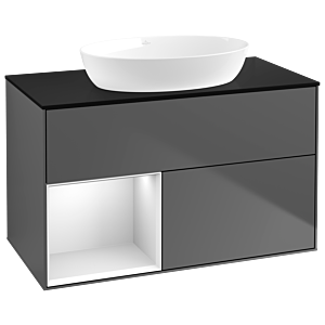 Villeroy et Boch Finion Villeroy et Boch GA12MTGK 100cm, plaque de recouvrement noir mat, Emotion, étagères laqué blanc mat, anthracite mat