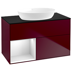 Villeroy und Boch Finion Waschtischunterschrank GA12MTHB 100cm, Abdeckplatte black matt, Emotion, Regale White matt lacquer, Peony Matt