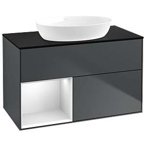 Villeroy und Boch Finion Waschtischunterschrank GA12MTHG 100cm, Abdeckplatte black matt, Emotion, Regale White matt lacquer, Midnight Blue Matt Lacquer