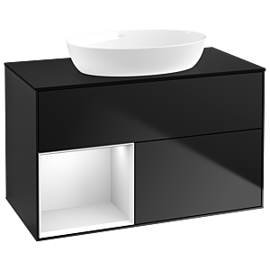 Villeroy et Boch Finion Villeroy et Boch GA12MTPD 100cm, plaque de recouvrement noir mat, Emotion, étagères laqué blanc mat, laqué noir mat