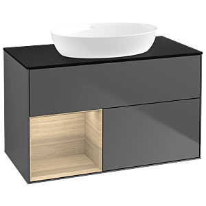 Villeroy und Boch Finion Waschtischunterschrank GA12PCGK 100cm, Abdeckplatte black matt, Emotion, Regale Oak Veneer, Anthracite matt