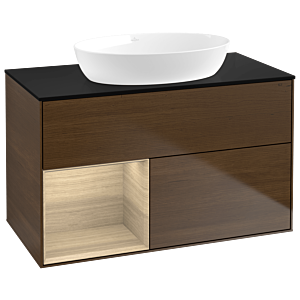 Villeroy et Boch Finion GA12PCGN 100cm, plaque de recouvrement noir mat, emotion, étagères Oak Veneer , placage Oak Veneer