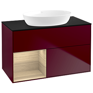 Villeroy und Boch Finion Waschtischunterschrank GA12PCHB 100cm, Abdeckplatte black matt, Emotion, Regale Oak Veneer, Peony Matt