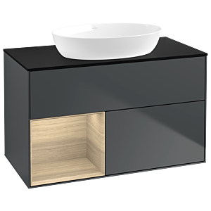 Villeroy und Boch Finion Waschtischunterschrank GA12PCHG 100cm, Abdeckplatte black matt, Emotion, Regale Oak Veneer, Midnight Blue Matt Lacquer