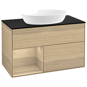 Villeroy und Boch Finion Waschtischunterschrank GA12PCPC 100cm, Abdeckplatte black matt, Emotion, Regale Oak Veneer, Oak Veneer