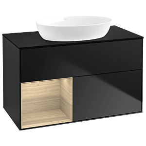 Villeroy und Boch Finion Waschtischunterschrank GA12PCPD 100cm, Abdeckplatte black matt, Emotion, Regale Oak Veneer, Black matt lacquer