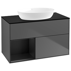 Villeroy und Boch Finion Waschtischunterschrank GA12PDGK 100cm, Abdeckplatte black matt, Emotion, Regale Black matt lacquer, Anthracite matt