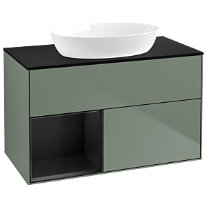 Villeroy und Boch Finion Waschtischunterschrank GA12PDGM 100cm, Abdeckplatte black matt, Emotion, Regale Black matt lacquer, Olive Matt Lacquer