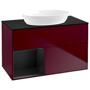 Villeroy und Boch Finion Waschtischunterschrank GA12PDHB 100cm, Abdeckplatte black matt, Emotion, Regale Black matt lacquer, Peony Matt