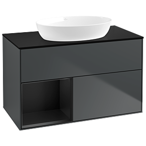 Villeroy und Boch Finion Waschtischunterschrank GA12PDHG 100cm, Abdeckplatte black matt, Emotion, Regale Black matt lacquer, Midnight Blue Matt Lacquer