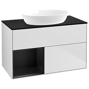 Villeroy und Boch Finion Waschtischunterschrank GA12PDMT 100cm, Abdeckplatte black matt, Emotion, Regale Black matt lacquer, White matt lacquer