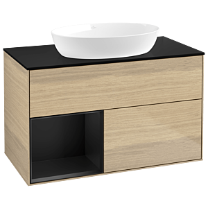 Villeroy et Boch Finion Villeroy et Boch GA12PDPC 100cm, plaque de recouvrement noire mate, Emotion, étagères Oak Veneer noir mat, Oak Veneer