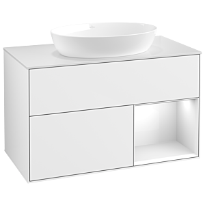Villeroy und Boch Finion Waschtischunterschrank GA21GFGF 100cm, Abdeckplatte white matt, Emotion, Regale Glossy white lacquer, Glossy white lacquer
