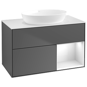 Villeroy und Boch Finion Waschtischunterschrank GA21GFGK 100cm, Abdeckplatte white matt, Emotion, Regale Glossy white lacquer, Anthracite matt