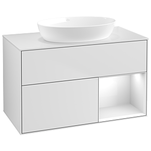 Villeroy und Boch Finion Waschtischunterschrank GA21GFMT 100cm, Abdeckplatte white matt, Emotion, Regale Glossy white lacquer, White matt lacquer