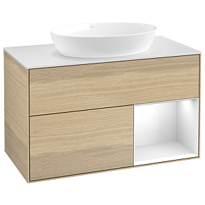 Villeroy and Boch Finion Villeroy and Boch Finion GA21GFPC 100cm, cover plate white matt, Emotion, shelves Glossy white lacquer, Oak Veneer