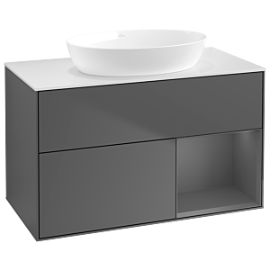 Villeroy und Boch Finion Waschtischunterschrank GA21GKGK 100cm, Abdeckplatte white matt, Emotion, Regale Anthracite matt lacquer, Anthracite matt