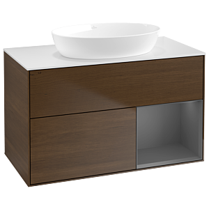 Villeroy and Boch Finion Villeroy and Boch Finion GA21GKGN 100cm, cover plate white matt, Emotion, shelves anthracite matt lacquer, walnut veneer
