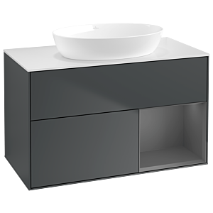 Villeroy et Boch Finion Villeroy et Boch GA21GKHG 100cm, plaque de recouvrement blanc mat, Emotion, étagères laqué anthracite mat, Midnight Blue Matt Lacquer