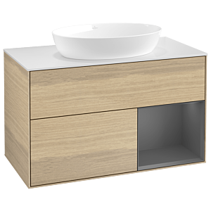 Villeroy and Boch Finion Villeroy and Boch Finion GA21GKPC 100cm, cover plate white matt, Emotion, shelves anthracite matt lacquer, Oak Veneer