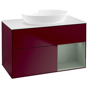 Villeroy und Boch Finion Waschtischunterschrank GA21GMHB 100cm, Abdeckplatte white matt, Emotion, Regale Olive matt lacquer, Peony Matt