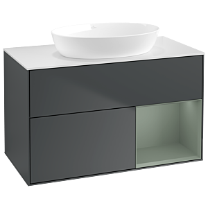 Villeroy und Boch Finion Waschtischunterschrank GA21GMHG 100cm, Abdeckplatte white matt, Emotion, Regale Olive matt lacquer, Midnight Blue Matt Lacquer