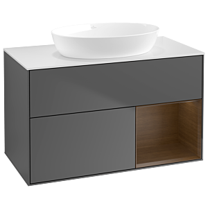 Villeroy und Boch Finion Waschtischunterschrank GA21GNGK 100cm, Abdeckplatte white matt, Emotion, Regale Walnut Veneer, Anthracite matt