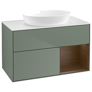 Villeroy et Boch Finion Villeroy et Boch GA21GNGM 100cm, plaque de recouvrement blanc mat, emotion, étagères Walnut Veneer , Olive Matt Lacquer