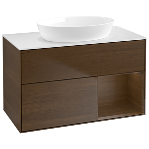 Villeroy et Boch Finion GA21GNGN 100cm, plaque de recouvrement blanc mat, emotion, étagères Walnut Veneer , placage Walnut Veneer