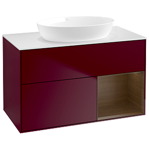Villeroy und Boch Finion Waschtischunterschrank GA21GNHB 100cm, Abdeckplatte white matt, Emotion, Regale Walnut Veneer, Peony Matt