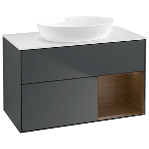Villeroy et Boch Finion Villeroy et Boch GA21GNHG 100cm, plaque de recouvrement blanc mat, Emotion, étagères Walnut Veneer , Midnight Blue Matt Lacquer