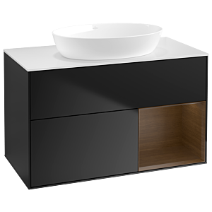 Villeroy et Boch Finion Villeroy et Boch GA21GNPD 100cm, plaque de recouvrement blanc mat, Emotion, étagères Walnut Veneer , laqué noir mat